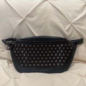 Michael Michael Kors Black Studded Rhea Zip Pyramid Hip Pack Fanny Belt Bag NWT